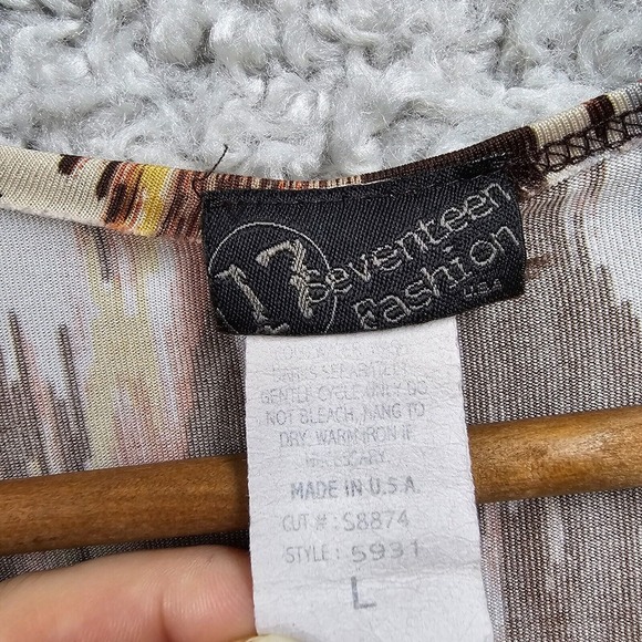 Babydoll Blouse Womens Large Brown Patterned V-Neck Empire Top‎ Cowgirl Y2K Boho - Picture 5 of 9